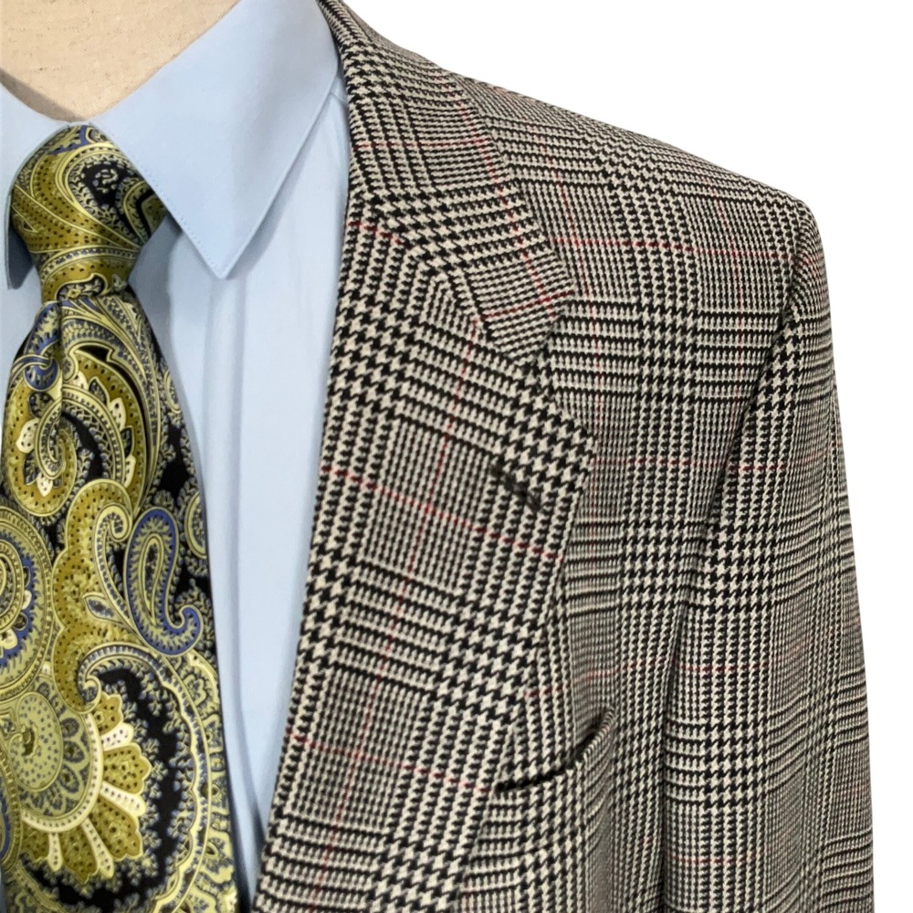 Burberrys‎ Jacobson's Blazer Men 47L Black Red Plaid Wool Jacket Classic USA